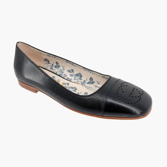 Gucci Hills GG Interlock Black Leather Cap Toe Ballet Flats Shoes Size 39 US 9 - Picture 9 of 16